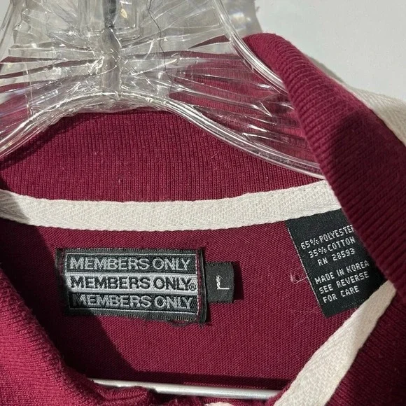 Members Only Vintage Mens Large Long Sleeve Polo Shirt Maroon Colorblock Stripe - Picture 3 of 8